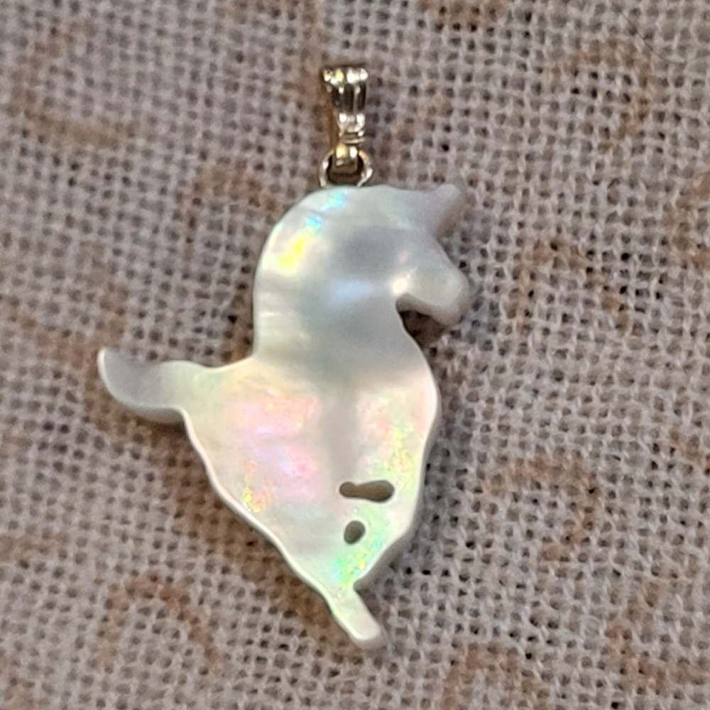 Vintage Carved Mother of Pearl Unicorn Pendant With 14k Gold Bail - Picture 5 of 6